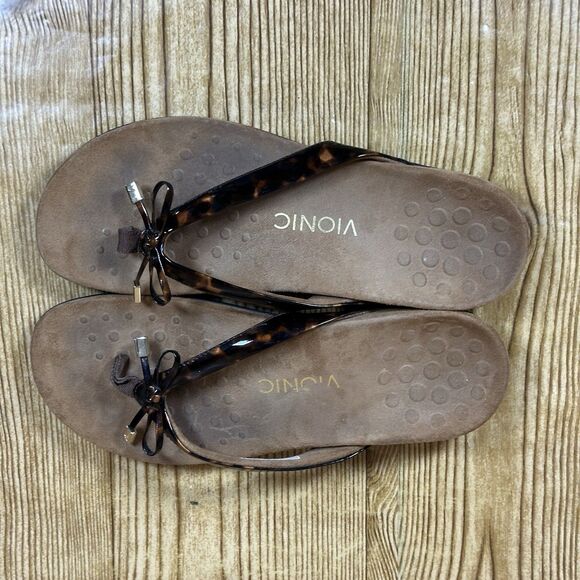 VIONIC Bella II Tortoise Shell Print Strap Comfort Flip Flop Sandals Women’s 9 - Picture 9 of 15